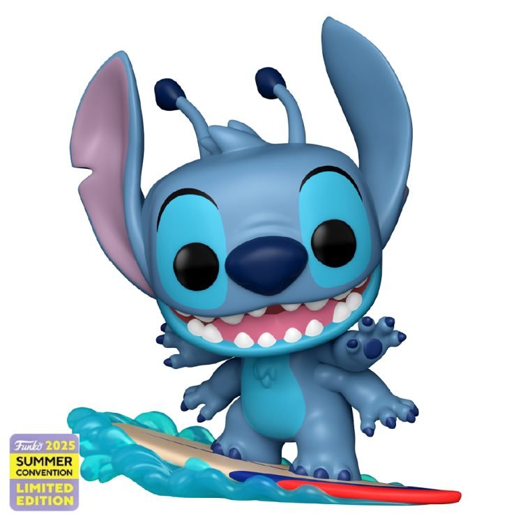Stitch on Surfboard Funko Pop 1594 Summer Convention 2025
