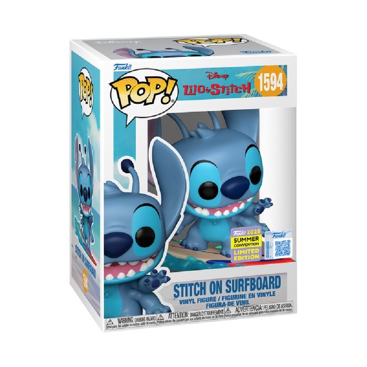 Stitch on Surfboard Funko Pop 1594 Summer Convention 2025